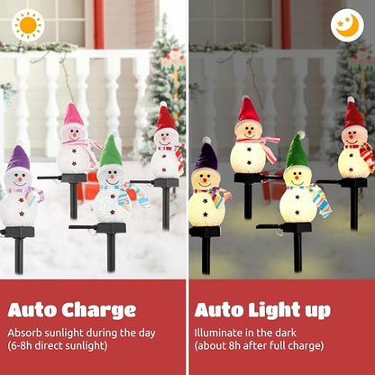 Christmas Yard Decor, 4 Pcs Snowman Solar Lights, Outdoor Garden Pathway Lights, Waterproof Led Christmas Decorations