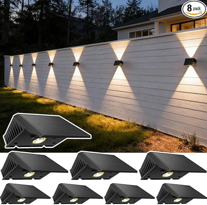 Solar Fence Lights Outdoor, 8-Pack Fence Lights Solar Powered with Up/Down Buttons, IP67 Waterproof for Outside, 120LM Auto Dusk to Dawn for Wall/Patio/Yard/Railing/Deck/Pathway (Warm White)