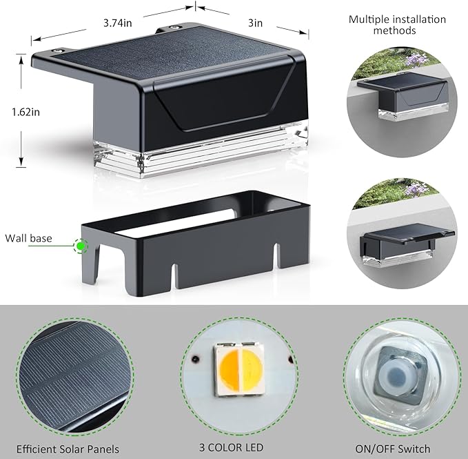 Solar Fence Lights Outdoor - 3000/4000/6000K 3 Mode, IP65 Waterproof Fence Lights Solar Powered, Dusk to Dawn Solar | Lumora