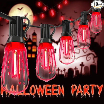 Abeja LED Flame String Lights, 10Ft ST40 Halloween Flicker Flame String Lights with 10 LED Flame Bloody Tears Bulbs, Hanging Outdoor Halloween Light for Patio Garden Party Backyard -Black
