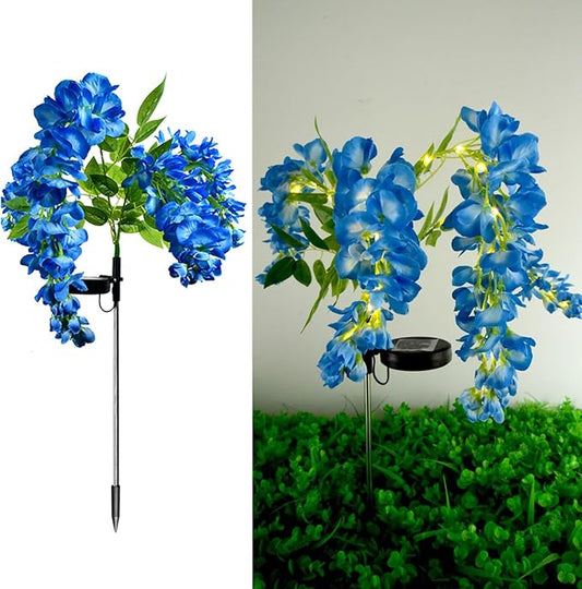 Solar Wisteria Flower Light,Artificial Flower Light Outdoor Decorative Solar Lamp with Light Sensor Auto ON/Off Waterproof LED Stake Lamp for Gardens, Backyards, and Pathways (Blue)
