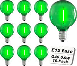 10 Pack G40 LED Replacement Bulbs, E12 Candelabra Base, 0.6W Green Globe Light Bulbs, Shatterproof Plastic Shell | Lumora