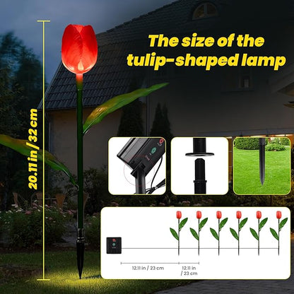 Set of 6PCS Flower Gifts for Garden Decorations - Upgraded Solar Stake Flower Lights for Path Outdoor Decor, Waterproof, Gifts for Mom Day,Grandma,Patio,Porch,Home,Party Lighting Decor.RED