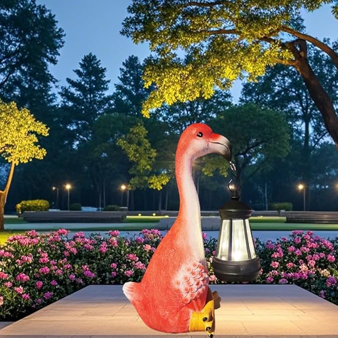 Resin Flamingo Solar Lights are Suitable for Sculptures in courtyards, Gardens, Pathways, porches and so on. They are Nice Gifts for Women at Christmas.