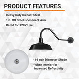 14in. Satin Black Outdoor Gooseneck Barn Light Fixture with 22in. Long Extension Arm - Wall Sconce Farmhouse | Lumora