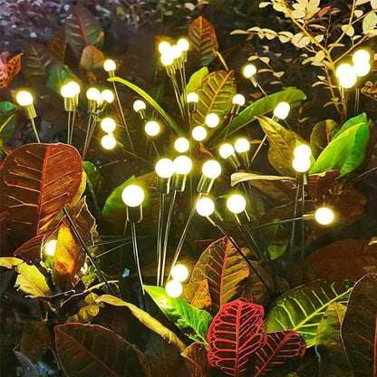 8-Pack 64 LED Solar Swaying Lights Outdoor Solar Powered Firefly Lights Garden Decor Waterproof Pathway Light Wind Landscape Lights Warm Yellow for Pathway Lawn Patio Courtyard Decor (White)