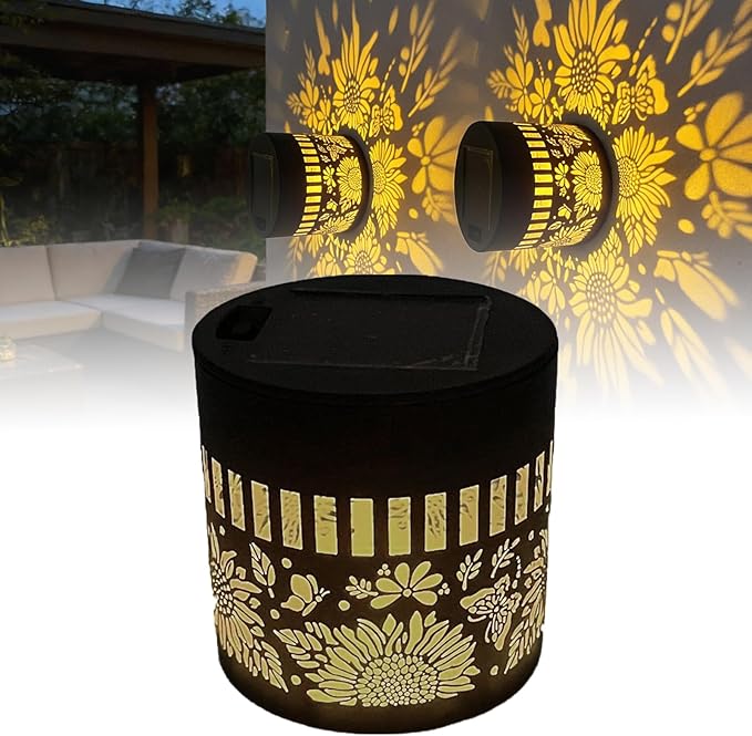 Solar Mandala Lights Outdoor Decorative - Waterproof Metal Mandala Solar Wall Lights, Artistic Fence & Step Lights for Garden, Patio, Backyard, Yard & Outdoor Home (1, Sunflower-Warm Light)
