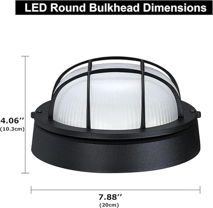 GRUENLICH 8'' Round LED Bulkhead Light, Outdoor Wall Lights Dimmable, Sauna & Exterior Lighting, ETL Rated, 15W 1600 Lumen, 5000K Daylight White, Black Cast Aluminum, Wall/Ceiling Mount, 1 Pack