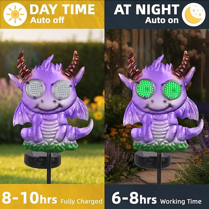 Fantasy Dragon Garden Stakes Decorative 39.7" with Moving Solar Eyeballs, Purple Dragon Garden Decor Pathway Lights for Outside Patio Lawn Yard Metal Art