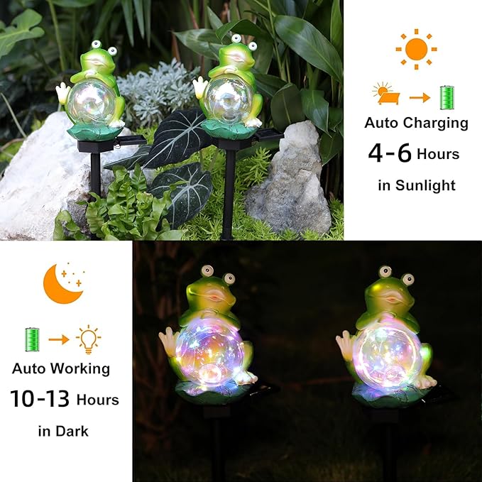 Outdoor Solar Garden Lights,Solar Frog Decorative Lights, IP67 Waterproof Colorful LED Solar Outdoor Lights,Solar Stake Lights for Garden Patio Yard Lawn Decoration