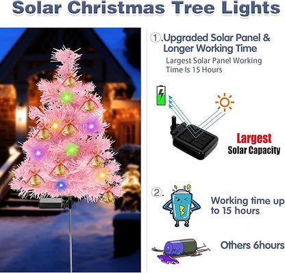 TONULAX Solar Christmas Tree Lights, Outdoor Christmas Decorations for Yard & Garden, Solar Powered Pink Color Christmas Tree Pathway Lights for Front Door & Lawn Decor (2 Pack)