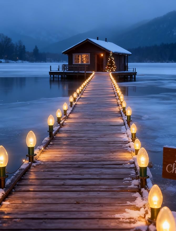 C9 Christmas Pathway Lights Outdoor, 38Ft Outside Christmas Decorations with 25 7W Clear Bulbs and Stakes | Lumora
