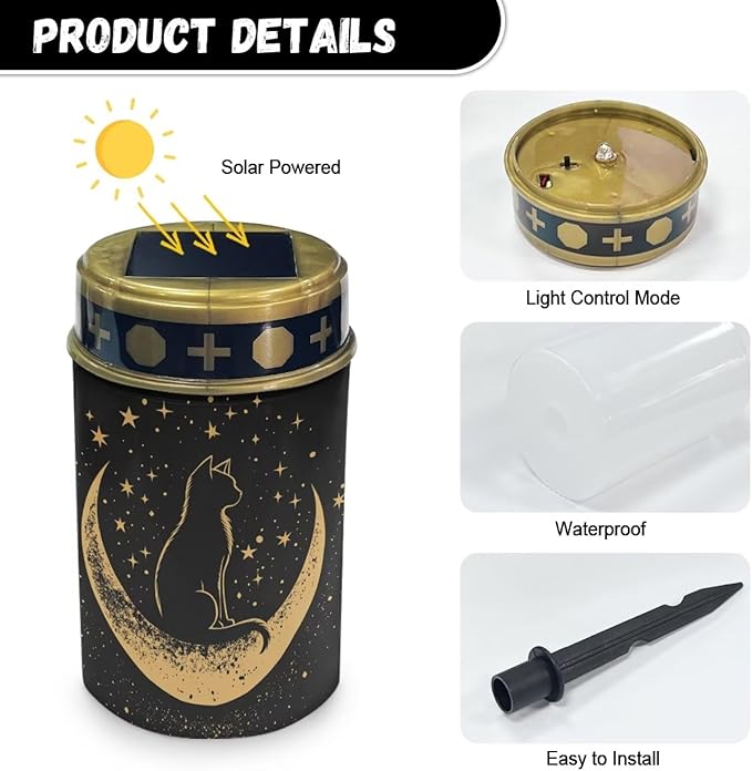 HUGS IDEA Moon Cat Solar Grave Lights Cemetery Decor Waterproof Solar-Powered Lanterns for Gardens, Patios & All | Lumora