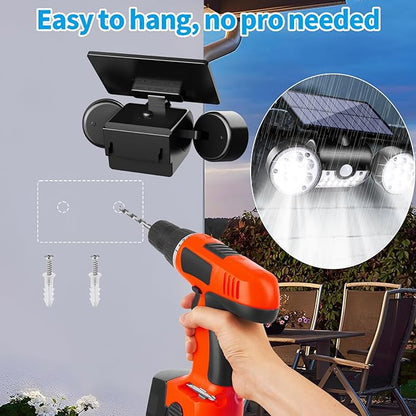 Solar Lights Outdoor 30 LED Solar Security Light with Motion Sensor Dual Head Spotlights IP65 Waterproof 360° Adjustable LED Solar Motion Lights for Front Door Garage Patio Deck (2 Pack)