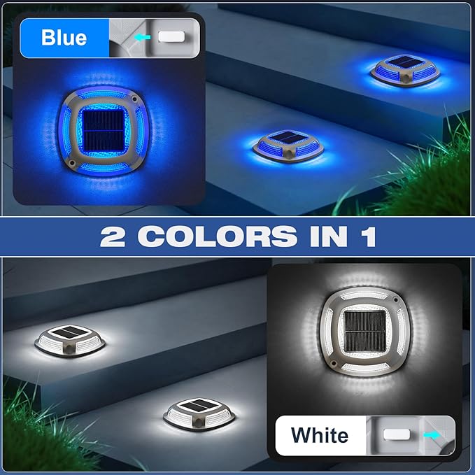 VOLISUN Solar Driveway Lights 12 Pack Waterproof Dock & Deck Marker Lights,2-in-1 Blue & White LED,IP67 Wireless | Lumora
