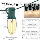 25FT C7 Christmas Lights Outdoor, Warm White LED String Lights with 25 Clear Bulbs for Roof Line, Fence, Xmas Trees | Lumora