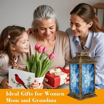 Solar Lantern Outdoor Waterproof Delicate Snowflakes Frosted Winter Garden Decor LED Solar Lights Hanging/Tabletop Lamp Gifts for Women Mom for Outside Yard Patio