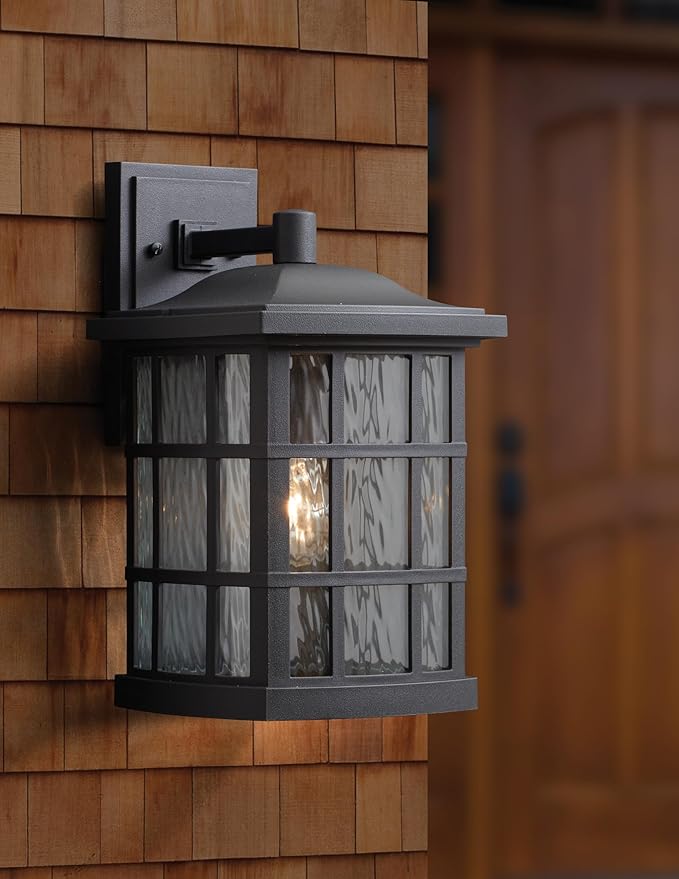Quoizel Stonington Outdoor Wall Lantern, Coastal Armour 15.5 Inch 1-Light Mystic Black Vintage Wall Sconce, Clear Water Glass, 100W, Decorative Outside Lights for Patio, Porch, Garage or Yard