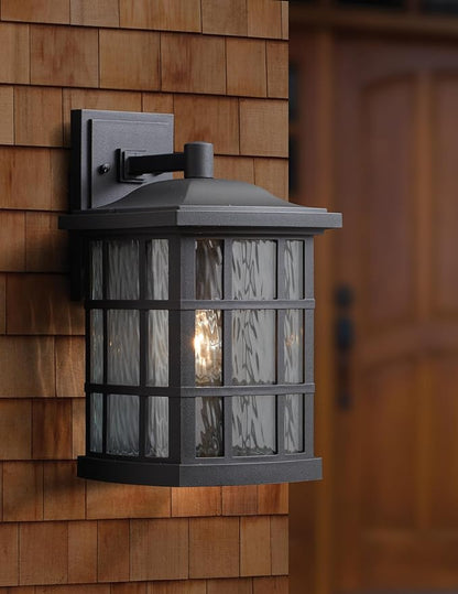 Quoizel Stonington Outdoor Wall Lantern, Coastal Armour 15.5 Inch 1-Light Mystic Black Vintage Wall Sconce, Clear Water Glass, 100W, Decorative Outside Lights for Patio, Porch, Garage or Yard