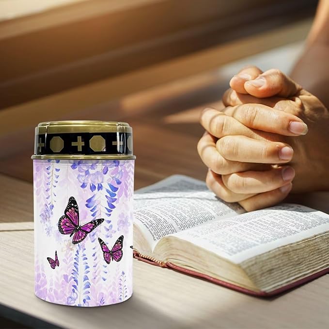 Poceacles Solar Powered Grave Lights for Cemetery, Solar Lights Cemetery Decorations for Grave Solar Candle Lights Pathway Garden Lights for Loss of Mother Dad, Butterfly Wisteria Flower, Poc-N9