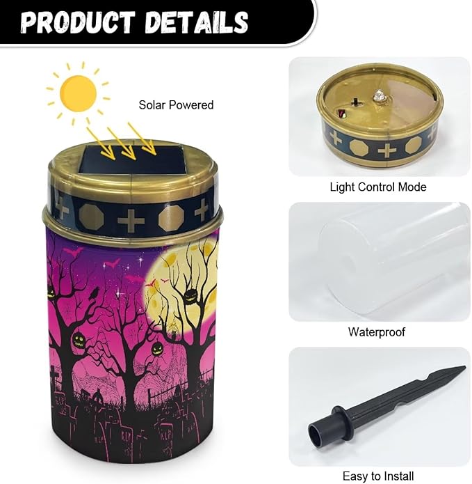 Halloween Outdoor Solar Lights Waterproof Cemetary Solar Light 2 Pcs Solar Lights for Cemetery Gravesite Memorial Solar Lights for Graves