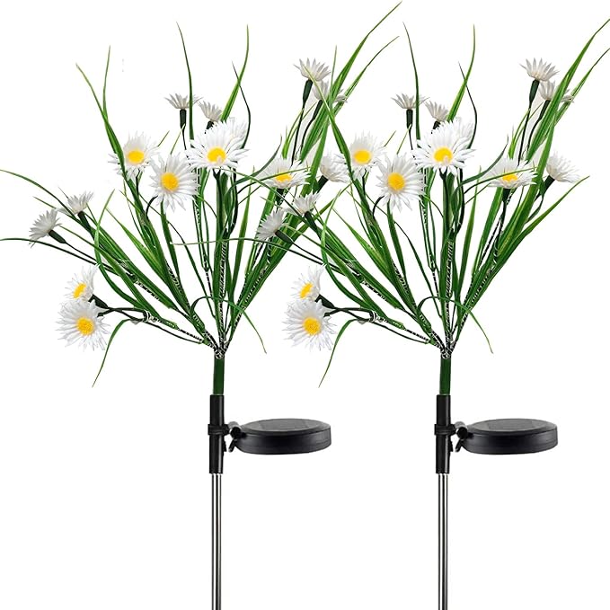 Solar Lawn Light Flower Light 2 Pack 28LED Daisy Solar Garden Light,Outdoor Decoration Stake Lights,Waterproof Solar Landscape Light Statue lamp Garden Stakes Decorative,Lawn (White)