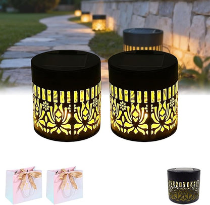 Decorative Solar Mandala Lights, Solar Mandala Lights Outdoor, Metal Solar Powered Outdoor Deck Step Wall Lights, Mandala Theme Waterproof Fence Light for Garden Post Patio Backyard (2pcs-C)