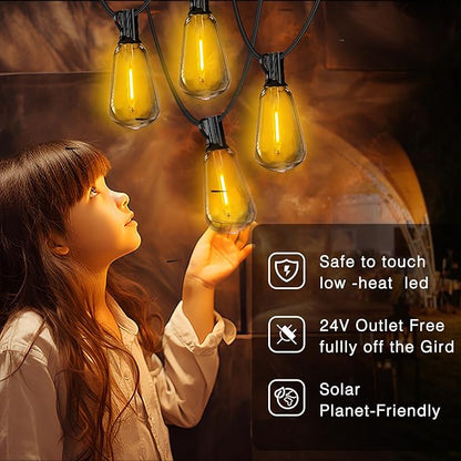 DAYBETTER 50ft Solar String Lights Outdoor Waterproof, 25 Bulbs 2700K Warm White Energy-Saving, Solar String Lights for Garden, Patio, Backyard - Perfect for Homeowners