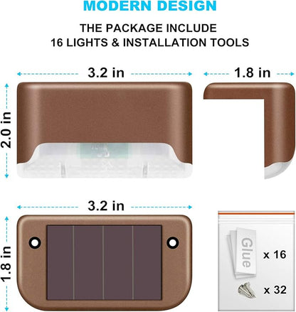 DenicMic Solar Deck Lights Outdoor 16 Pack Step Solar Lights Waterproof for Patio Fence Step Yard Stair RGB Color Changing LED Outside Deck Lighting