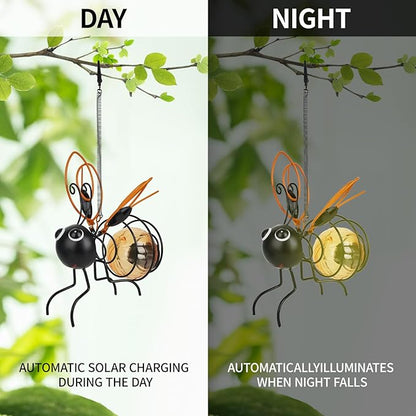 Solar Bees Lights Outdoor 2025 New Hanging Solar Garden Bee Outdoor Patio Garden Decor Simulation Bumble Solar Light for Christmas, Yard, Patio, Porch