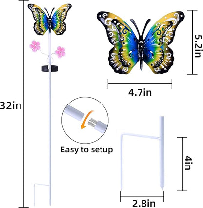 Outdoor Solar Garden Lights - 2 Pack Metal Butterfly Decorative Lights - Colorful LED Waterproof Stake Lights for Garden, Patio, Yard, Lawn, Walkway Decoration(Blue)