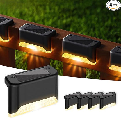 Solar Deck Lights Outdoor, Solar Step Lights Waterproof Led for Outdoor Stairs, Gutter Lights, Step, Fence, Yard, Patio, and Pathway (Warm White) (4 Packs)