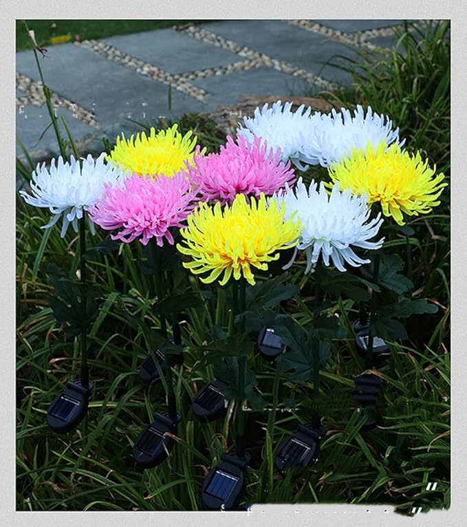 4 Pack Outdoor Solar Lights, Solar Garden Lights with 4 Bigger Chrysanthemum Flowers, Waterproof Outdoor Lights - Bigger Solar Panel for Garden Patio Yard Pathway (4pack White)