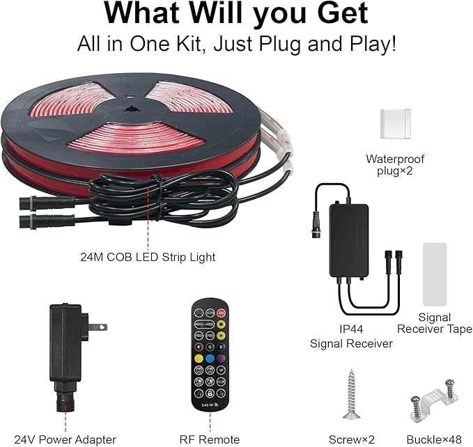 80ft COB RGB+IC LED Strip Lights IP67 Waterproof , Bright Dream Color COB LED Strip with RF Remote App Control | Lumora