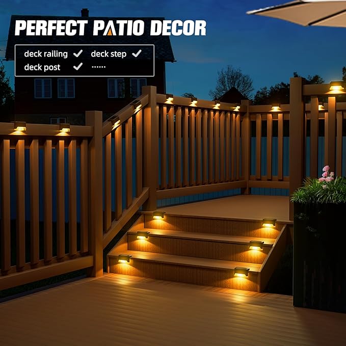APONUO Solar Deck Lights 16 Pcs, Step Lights Outdoor Waterproof Led Solar Fence Lamp for Steps,Fence,Deck,Railing | Lumora