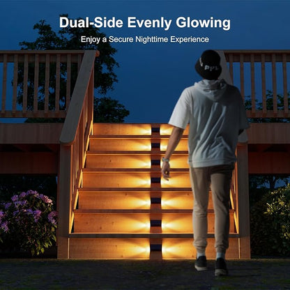 16 Pack Warm White Solar Powered Stair Lights for Outside Waterproof Deck Step Safety LED Ourdoor Decorative Lamps for Railing, House, Pathway, Backyard, Patio, Garden, 2 Easy Installation in 1 Min