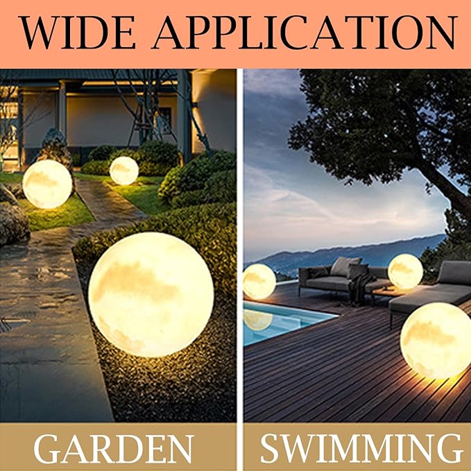 White Large Moon Ball Lamp,Waterproof Solar Outdoor Lamps,3000K Warm Light Decorative Patio Light,Modern Outdoor Lighting Suit for Garden Walkway and Party