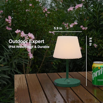 Outdoor Table Lamp/Cordless USB Rechargeable 4000mAh / 2700K LED/Touch Dimmable/Portable Battery Operated / IP44 Waterproof/PE Shade/Bedroom Dinning Camping Patio (Green, 9.6in)