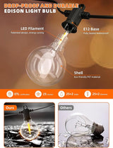 Kawaya Solar Powered String Lights for Outside, Outdoor IP65 Waterproof LED Patio Light with USB-Charging | Lumora