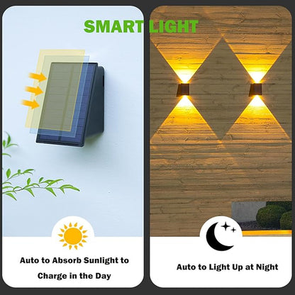 ASLIDECOR Solar Wall Lights UP and Down,Warm White Fence Lighting Waterproof Deck Step Light for Arbor Patio Yard