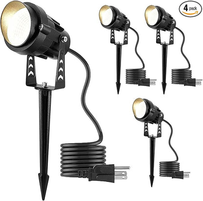 Outdoor LED Warm White Spotlights, 3000K Landscape Spot Lights, 12W IP65 Waterproof Metal Case SpotLighting with Spiked Stand for Lawn Decorative Lamp (4 Pack)