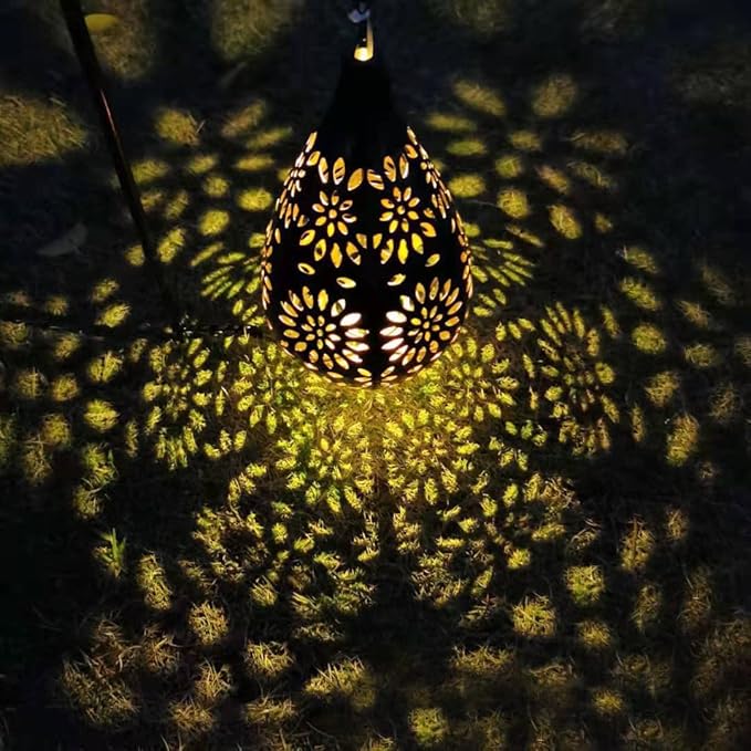 Solar Light Induction Water Drop Lamp Outdoor Garden Hollow Decoration Projection Lamp Led Flower Pile Lamp Decoration Landscape Lawn Garden Lamp Diameter 10Cm/4Inch Length 55Cm/22Inch Warm Light