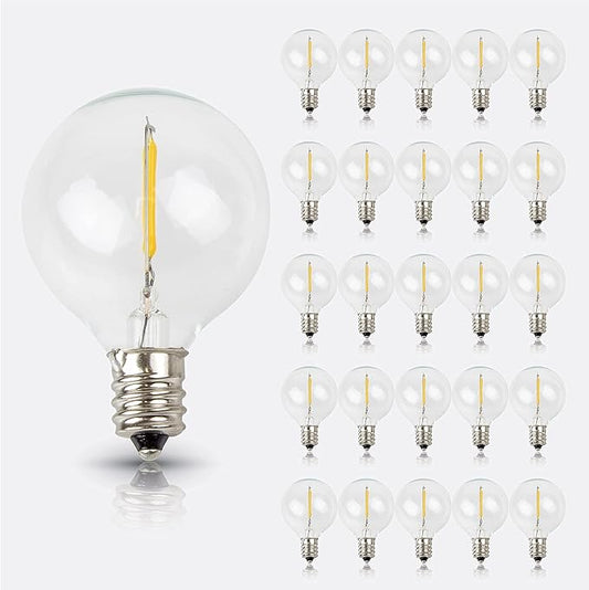 Newhouse Lighting G40LED25 25 Pack LED Clear Globe Outdoor String Fits E12 and C7 Base 1.57 Inch G40 Replacement Bulbs for Patio Lights