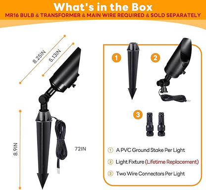 Gardenreet Brass Landscape Lighting Black, Low Voltage Spotlights Outdoor, 12V LED Wired Uplights, Waterproof Spot Lights for Outside Trees Without MR16 Bulb (4 Pack)