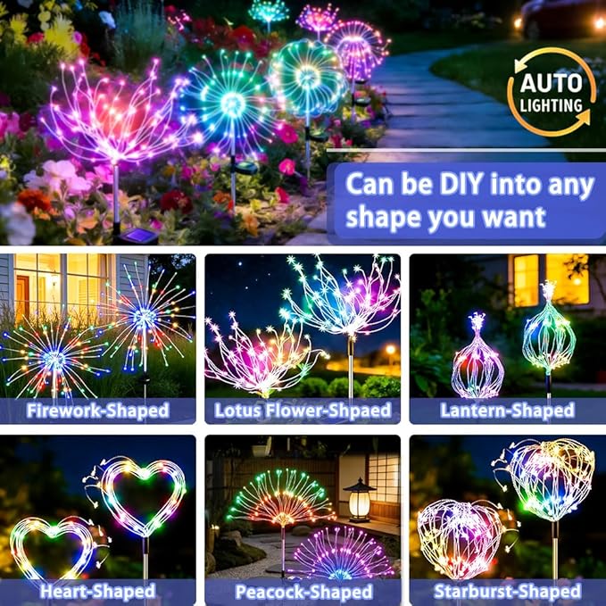 Solar Firework Lights for Outside, 8 Modes RGB Color Changing Fireworks Solar Fairy Light Outdoor for Garden Yard | Lumora
