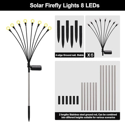 Firefly Lights Solar Outdoor, 8 Modes 800mAh Swaying Solar Firefly Garden Lights Stakes Outdoor Waterproof for Outside Yard Patio Plant Christmas Holiday Garden Decor Warm White(6 Pack)