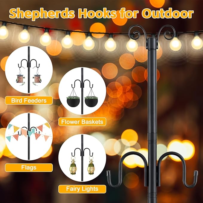 String Light Poles for Outside, 10FT Heavy Duty Outdoor String Light Pole Stand with Shepherd Hooks for Wood Deck | Lumora
