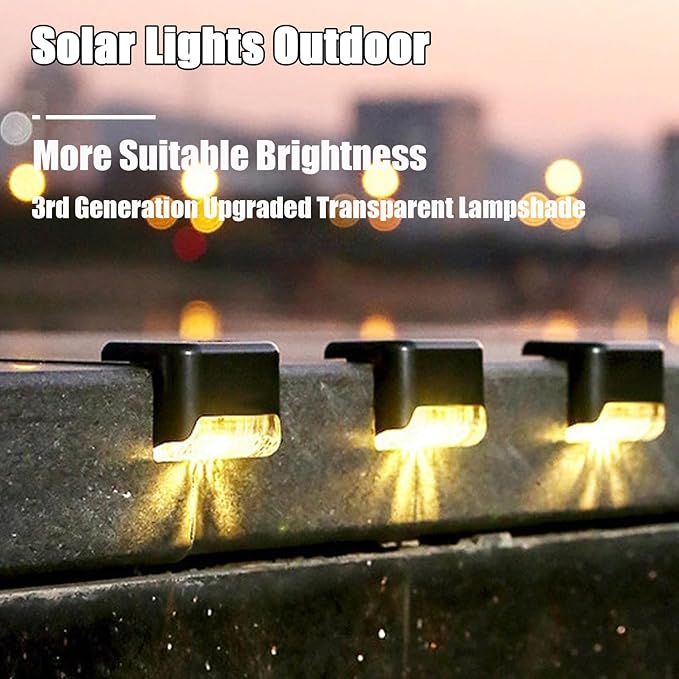Solar Fence Deck Lights Outdoor Waterproof 4 Pack, LED Solar Fence Lights for Step, Outside Stairs, Yard, Patio, Pathway, Backyard (Warm White)