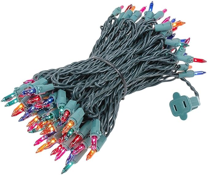 Novelty Lights 50 Feet 100 Bulbs Traditional Incandescent Mini Lights, Multicolor on Green Wire with 6" Spacing, Commercial Grade and UL Listed for Indoor/Outdoor Use, End-to-End Connectable