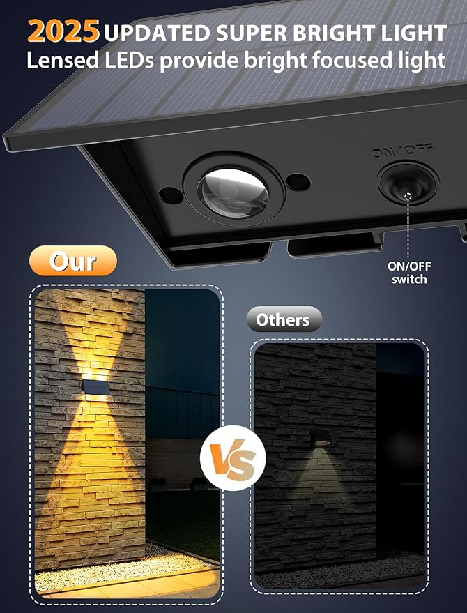 Solar Fence Lights,6Pack Warm White Up & Down Solar Wall Lights Waterproof 100 Lumens Dusk to - Outdoor Path Light | Lumora